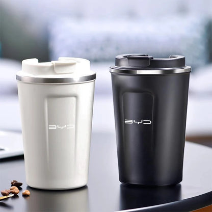 Tasse à café de voiture de 380ML, tasse thermique de voyage en acier inoxydable pour BYD Qing E3 Atto 3 E6 Tang F3 D1 chanson Yuan E2 E1 I3 G3 M6 F3R E9 S8