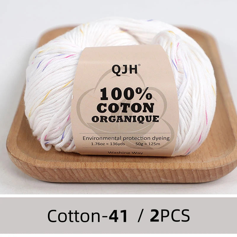 QJH Fil 100% coton biologique, fil pour tricoter, crochet et artisanat, paquet de 2 - 1,76 oz/136 mètres/1 pièce, léger, Dk