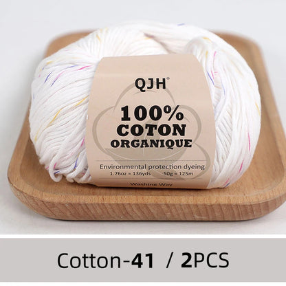 QJH Fil 100% coton biologique, fil pour tricoter, crochet et artisanat, paquet de 2 - 1,76 oz/136 mètres/1 pièce, léger, Dk
