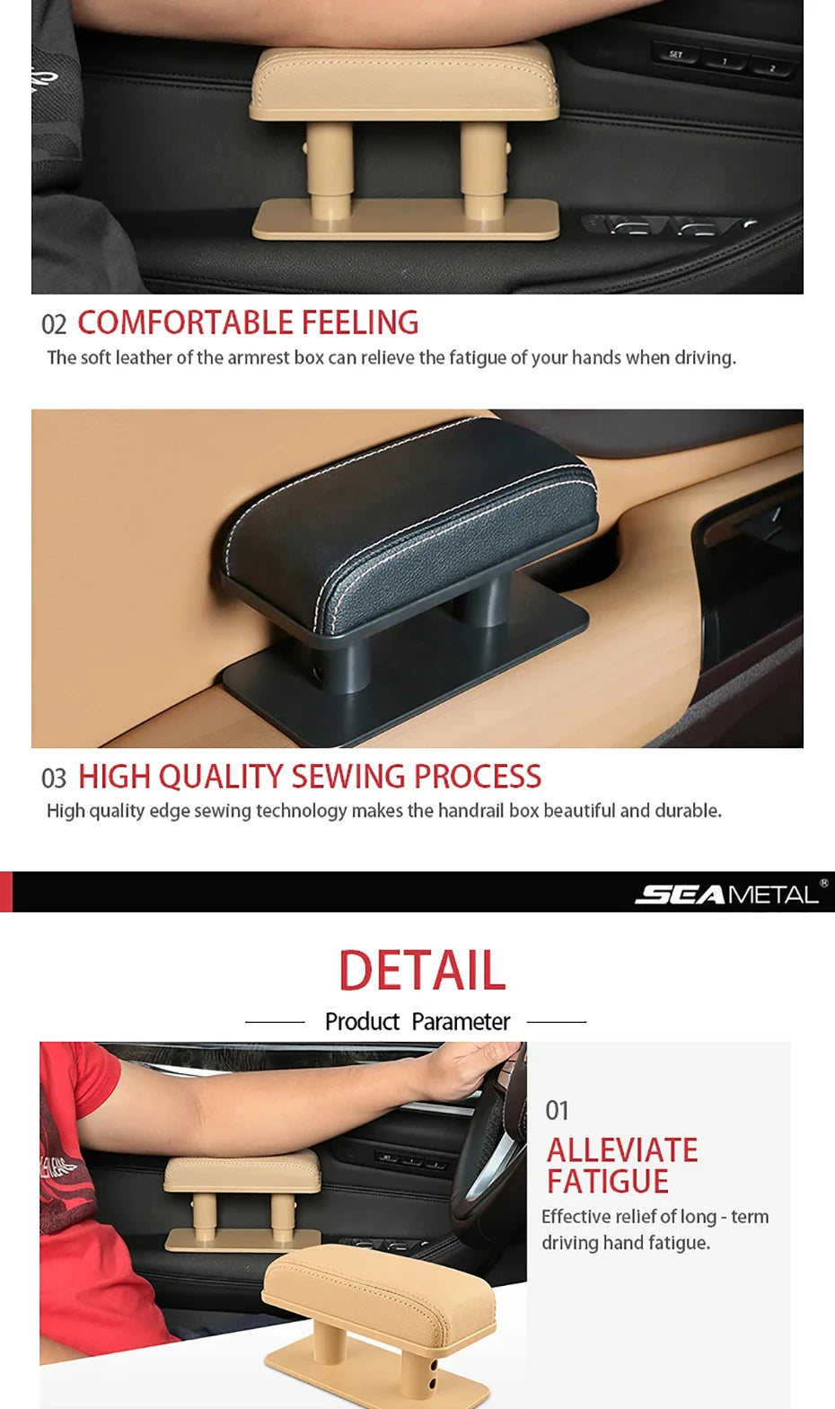 SEAMETAL – coussin d'accoudoir de porte de voiture, hauteur réglable, coussin de Support de coude, tapis de protection intérieur universels en cuir PU