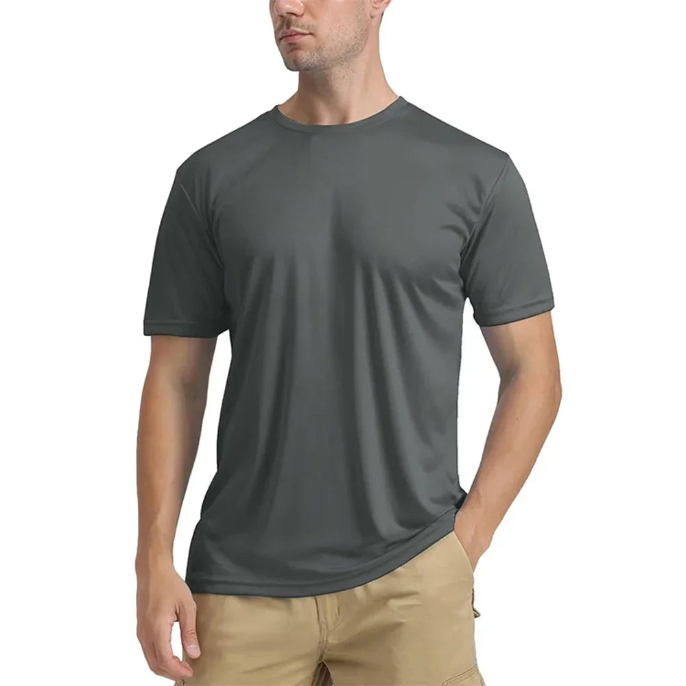 T-Shirt à manches courtes et col rond pour hommes, Protection solaire UPF 50+, séchage rapide, décontracté, respirant, pour l'extérieur, usage quotidien