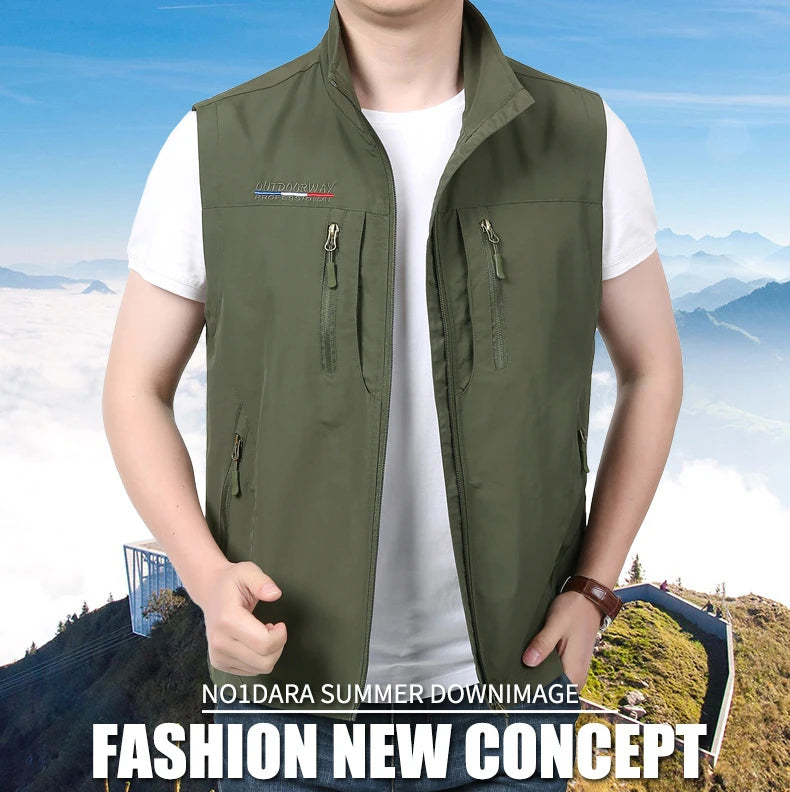 Grande taille hommes été en plein air randonnée gilet tactique multi-poches léger coque souple utilitaire voyage Safari Cargo gilet hommes
