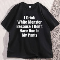 تي شيرت رجالي "I Drink White Monster" ملابس قطنية بأكمام قصيرة تي شيرت مضحك رسومات ملابس الشارع قطن ملابس كبيرة الحجم
