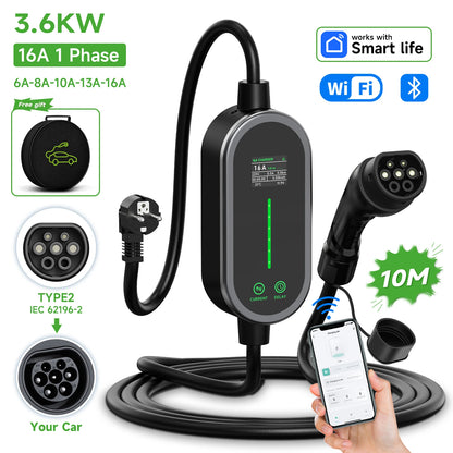 شاحن سيارات كهربائية محمول AFYEEV 3600 واط نوع 2 IEC62196-2 شاحن سيارات كهربائية نوع 1 SAE J1772 كابل شحن GBT EVSE صندوق حائط بقابس الاتحاد الأوروبي
