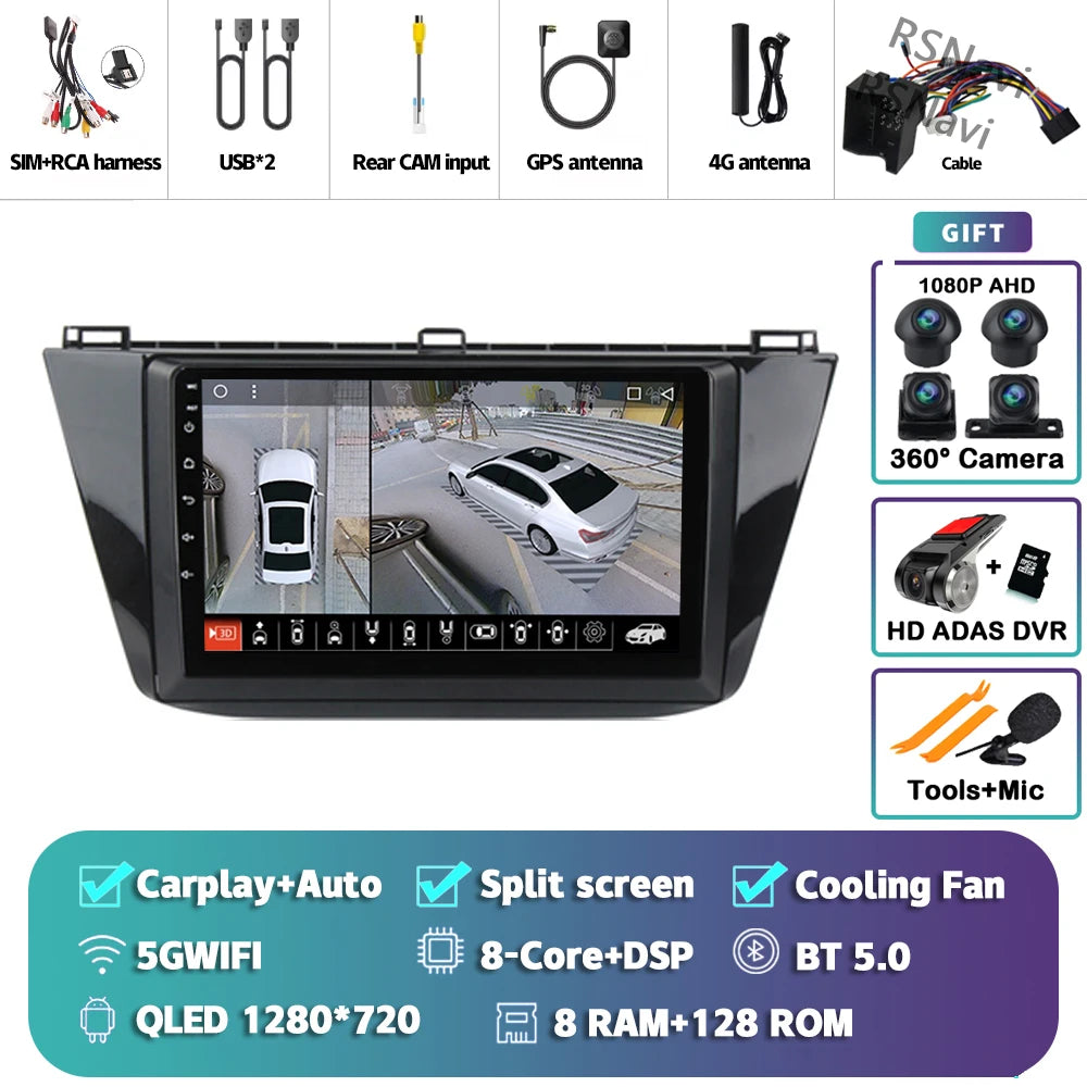 Android 15 Carplay Auto 2K écran autoradio lecteur multimédia pour Volkswagen Tiguan 2 Mk 2016 2017-2019 2 din Autoradio stéréo