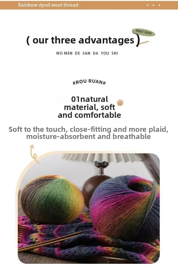 Fil de laine arc-en-ciel 200 g/ensemble, pour tricoter, châles, écharpes, pulls, vestes, chapeaux, bricolage, fil de teinture à Segment doux et confortable