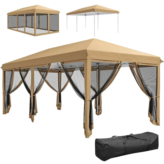 Tente pliante 10' x 20' avec moustiquaire, abri solaire instantané robuste, grandes tentes pour fêtes avec sac de transport, personnalisable