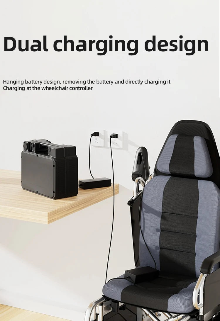 Fauteuil roulant électrique inclinable avec dossier haut, chaise plate allongée avec roulettes pour désactionner 50112-L036
