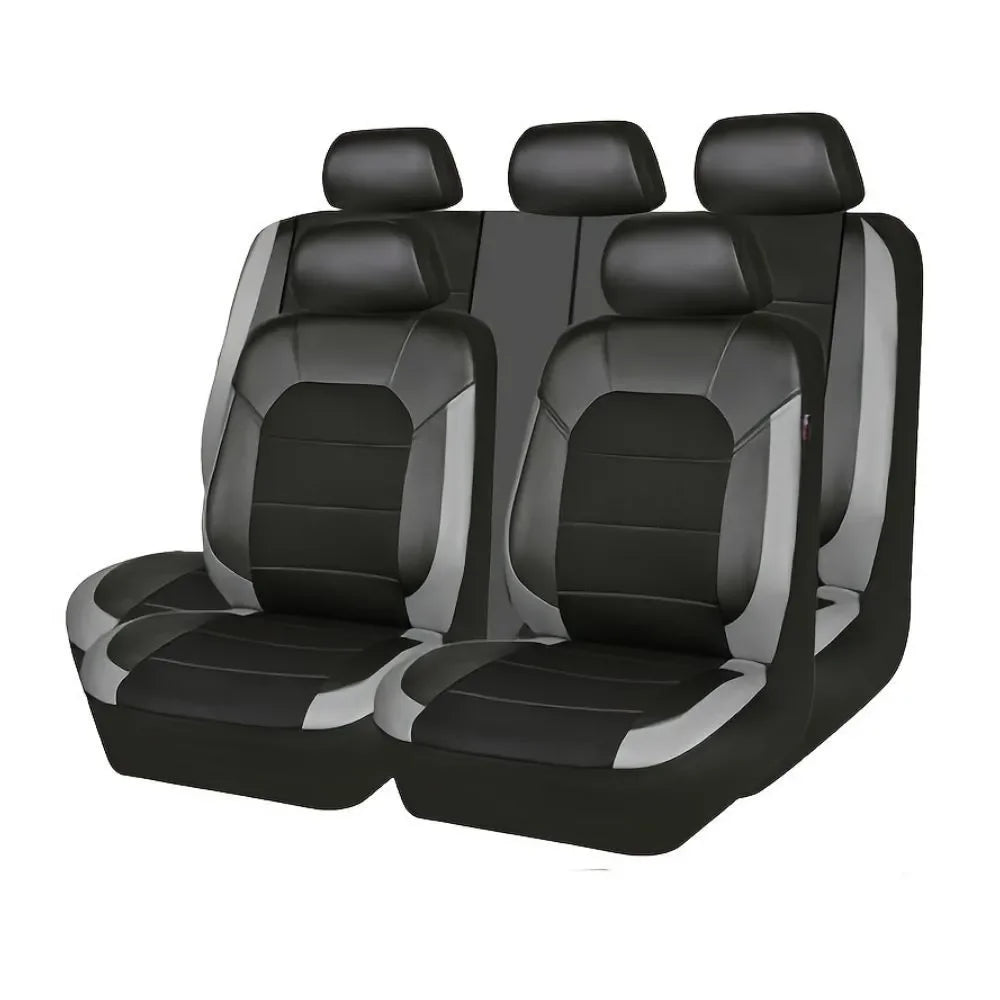Housse de siège de voiture universelle en Polyester + cuir, couture Sandwich, 9 pièces