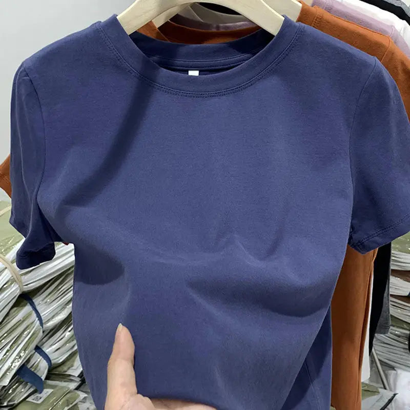 T-shirt à manches courtes en coton noir pour femmes, Version coréenne, ample, de haute qualité, col rond, nouveau Streetwear d'été