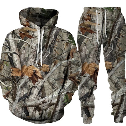 Camouflage plante chasse animale impression 3D sweats à capuche pantalons ensembles hommes sweats pantalons de survêtement deux pièces costumes survêtement hommes vêtements
