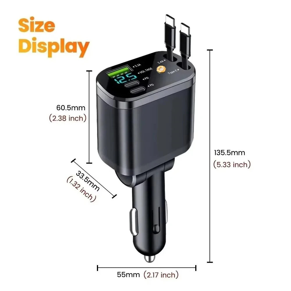Chargeur de voiture rétractable 5 en 1, 120W, avec lumière étoilée, adaptateur allume-cigare Super rapide pour iPhone Huawei Samsung