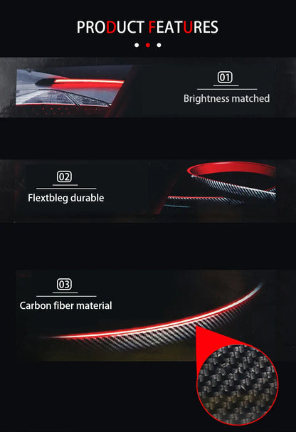 SEAMETAL 120cm Led Spoiler lumière universelle en Fiber de carbone voiture becquet arrière lampe à flux la troisième feu Stop feux de signalisation d'arrêt 12V