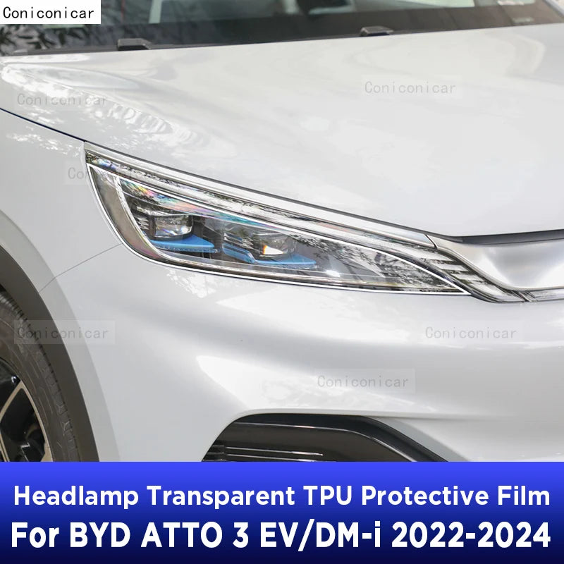 Film de Protection Transparent anti-rayures pour phares de voiture, autocollants en TPU pour BYD ATTO 3 YUAN PLUS EV DM-i 2022 – 2024