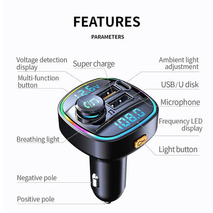 Transmetteur FM Bluetooth 5.0, modulateur d'autoradio mains libres, lecteur MP3 avec adaptateur de Charge USB Super rapide 22.5W pour voiture