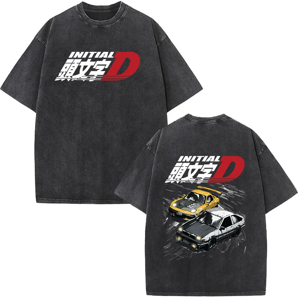 Anime Initial D Drift AE86 lavé Vintage imprimé T-shirt RX-7 R34 horizon GTR JDM T-shirts hommes Harajuku confortable surdimensionné T-shirts