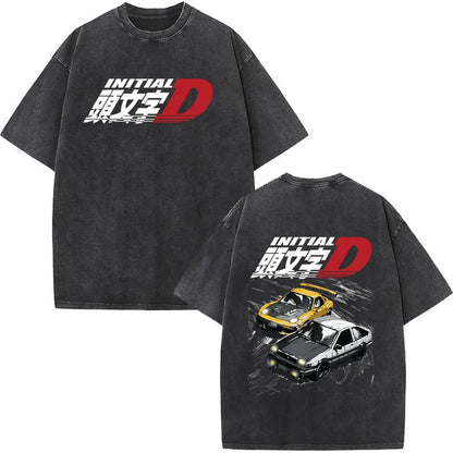 Anime Initial D Drift AE86 lavé Vintage imprimé T-shirt RX-7 R34 horizon GTR JDM T-shirts hommes Harajuku confortable surdimensionné T-shirts