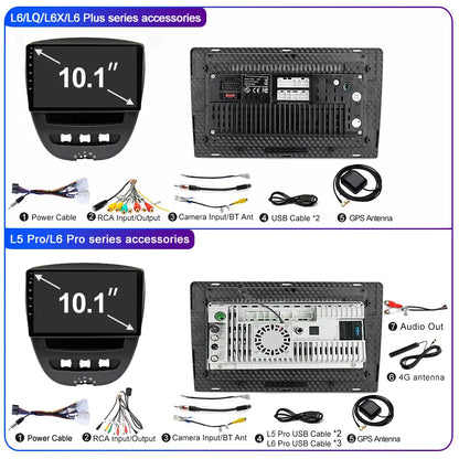 LEHX-Autoradio L6 Pro, Android 14, 2 Din, Stéréo, CarPlay, Limitation de Courant, GPS, pour Voiture KIT 107, Toyota Aygo, Cristaux en C1 (2005-2014)