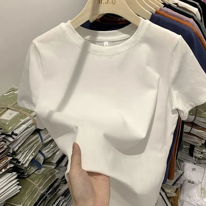 T-shirt à manches courtes en coton noir pour femmes, Version coréenne, ample, de haute qualité, col rond, nouveau Streetwear d'été