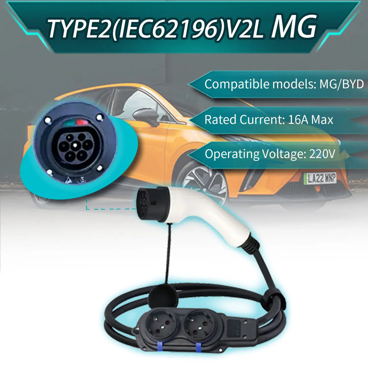 Prise de décharge latérale de voiture électrique, câble V2L, chargeur EV Vope2 16A avec prise UE, centrale électrique extérieure, version améliorée