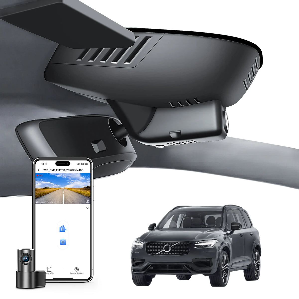 Mangoal Dash Cam 4K pour Volvo XC90 (modèle A/B) 2016-2026 g-capteur WiFi APP GPS caméra de voiture enregistreur avec carte SD 64GB/128GB