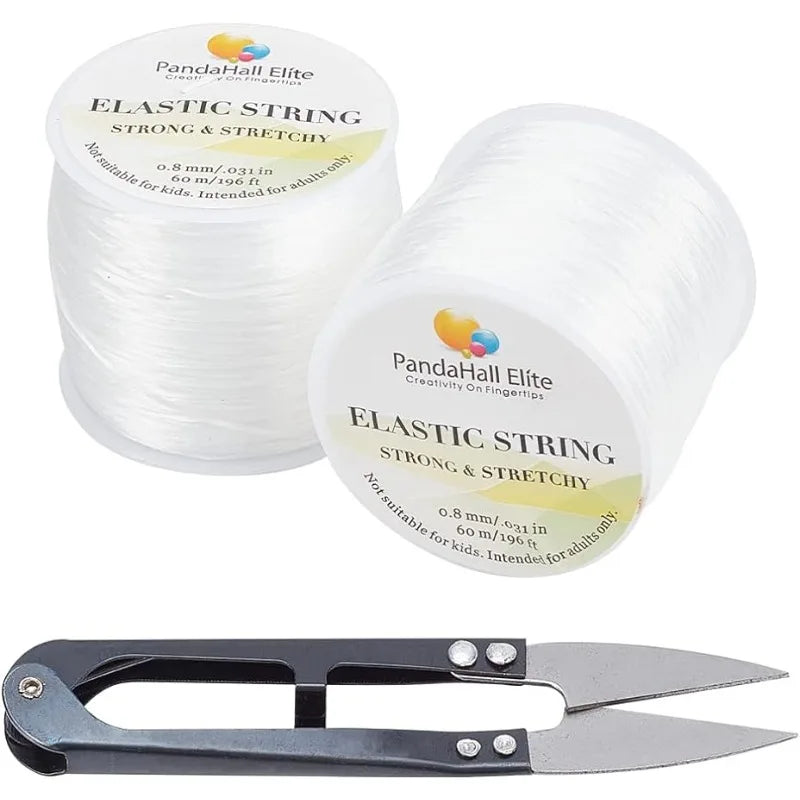 2 rouleaux de fils de Polyester élastiques transparents, cordon de perles, 60m par rouleau avec couture, cisailles de pêche, perles