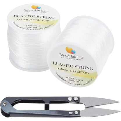 2 rouleaux de fils de Polyester élastiques transparents, cordon de perles, 60m par rouleau avec couture, cisailles de pêche, perles
