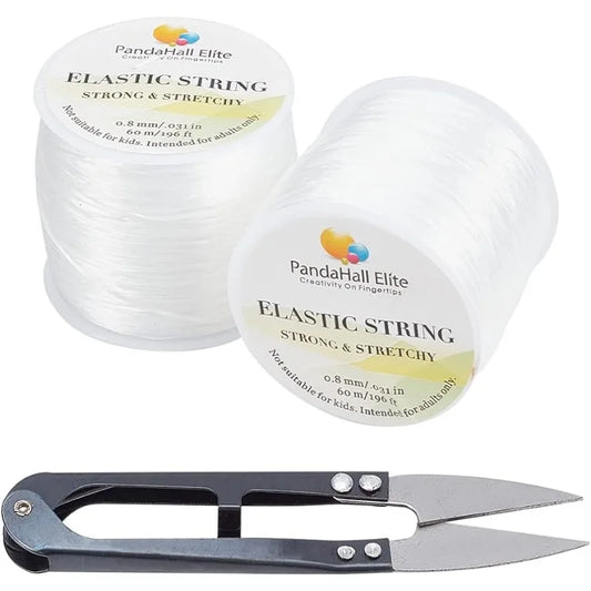 2 rouleaux de fils de Polyester élastiques transparents, cordon de perles, 60m par rouleau avec couture, cisailles de pêche, perles