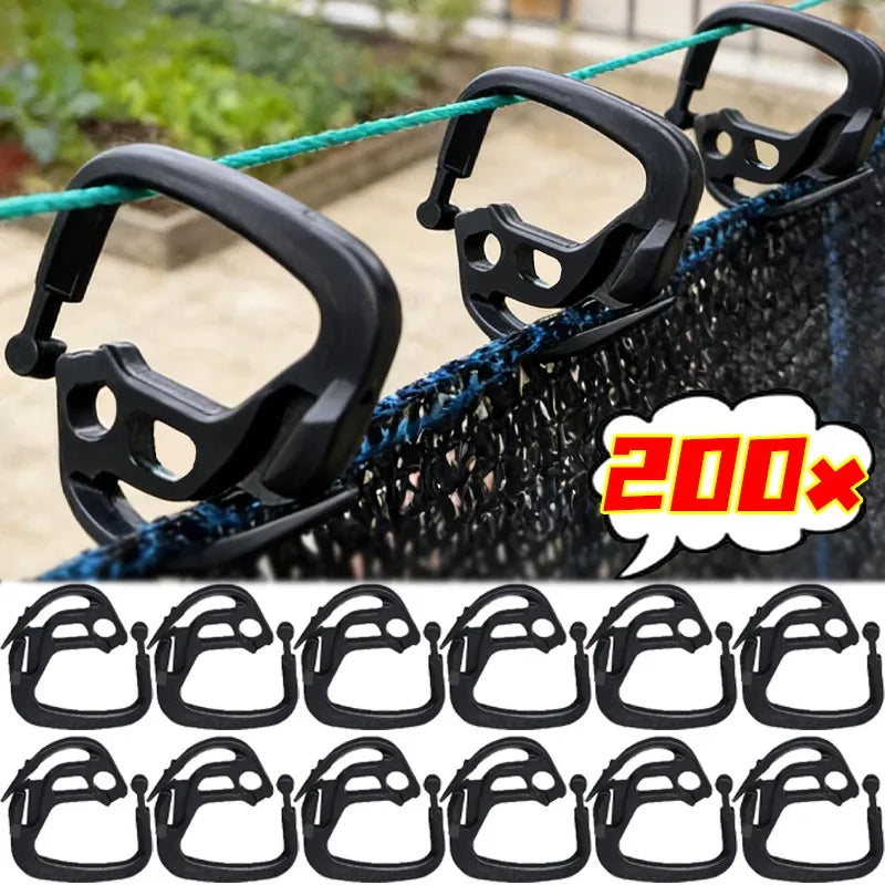 200/50x Crochets de fixation en plastique pour filet d'ombrage, pinces de maintien portables pour toile pare-soleil et filet de jardin