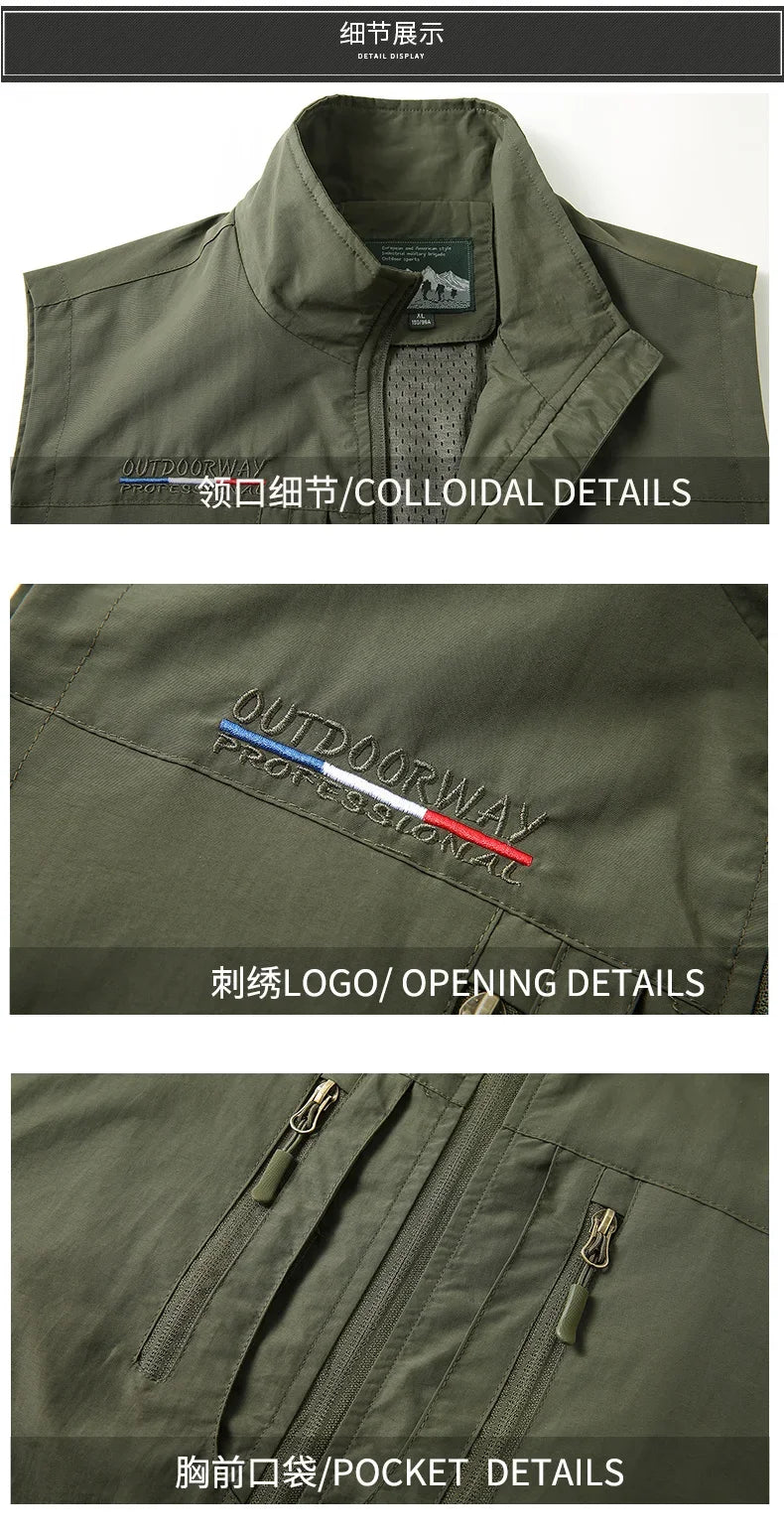 Grande taille hommes été en plein air randonnée gilet tactique multi-poches léger coque souple utilitaire voyage Safari Cargo gilet hommes