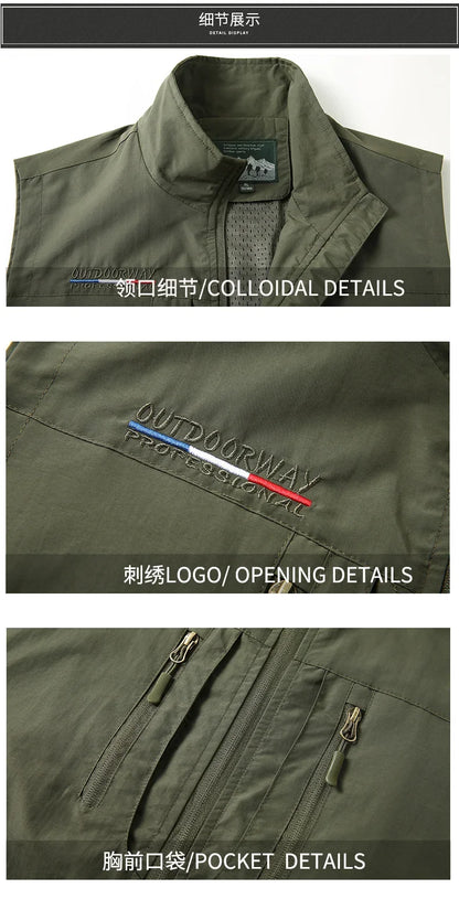 Grande taille hommes été en plein air randonnée gilet tactique multi-poches léger coque souple utilitaire voyage Safari Cargo gilet hommes