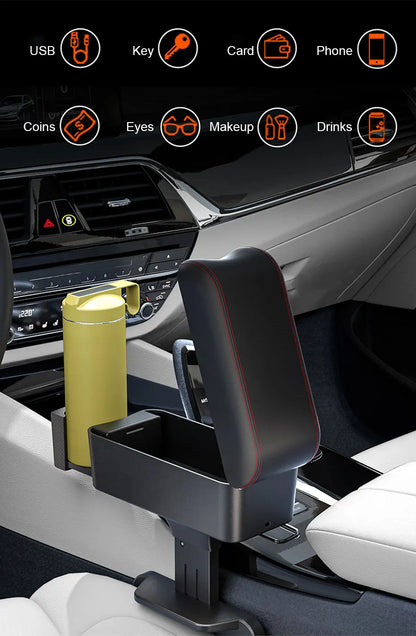 SEAMETAL – boîte d'accoudoir de voiture, organisateur de repose-coude à hauteur réglable, boîte de rangement universelle pour repose-bras intérieur, organisateur d'espace de siège