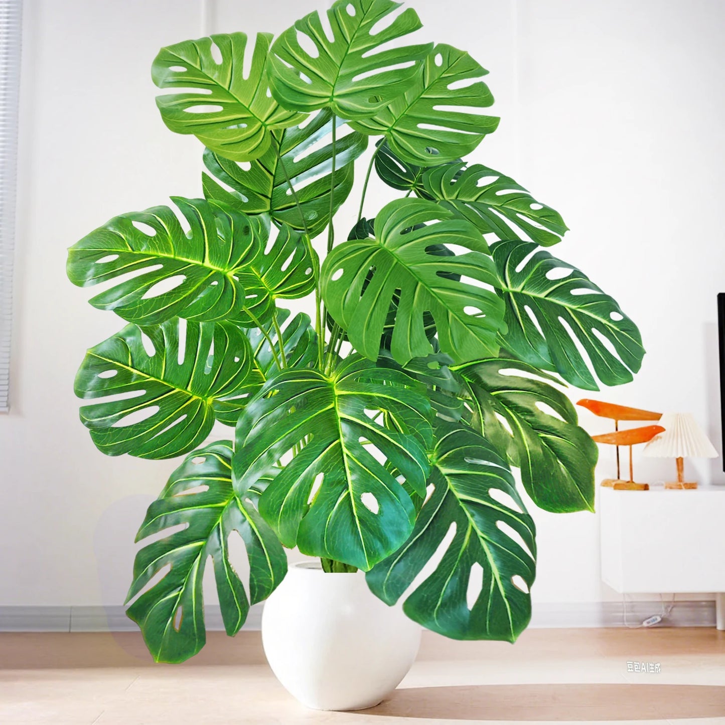 ورقة Monstera اصطناعية بلاستيكية، نبات مزيف للزينة بوعاء، مناسبة لديكور المنزل، 60-100 سم