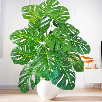 ورقة Monstera اصطناعية بلاستيكية، نبات مزيف للزينة بوعاء، مناسبة لديكور المنزل، 60-100 سم
