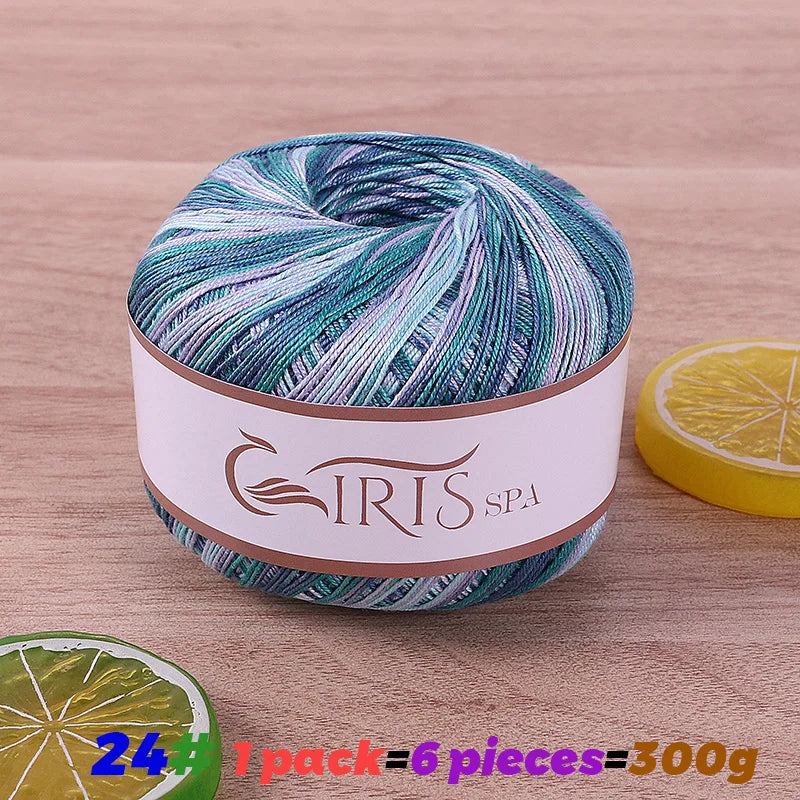 6 #   Fil de dentelle, fil de coton 100% pur coloré teint dégradé mercerisé, fil fin au crochet, tricot fait à la main, châle ajouré d'été, fil de tricot pour pull, 1 pièce = 6 pièces = 300 grammes