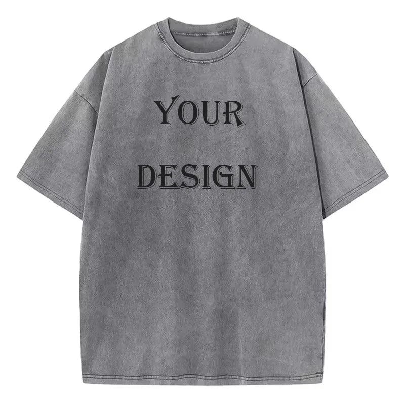 T-shirt unisexe en coton lavé, imprimé personnalisé, haut Harajuku, bricolage, votre Photo ou Logo, à la mode