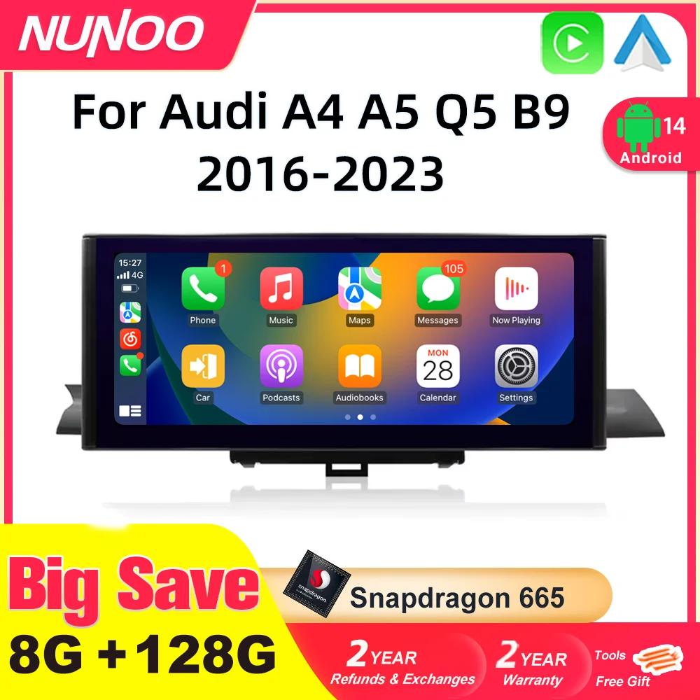 Carplay sans fil Android 14, 12.3, pour Audi A4 A5 Q5 B9 2017 2016 – 2023, écran tactile IPS, WIFI, multimédia, stéréo, récepteur GPS Navi