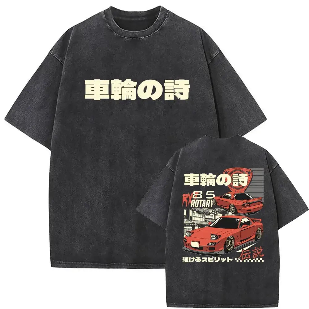 Anime Initial D Drift AE86 lavé Vintage imprimé T-shirt RX-7 R34 horizon GTR JDM T-shirts hommes Harajuku confortable surdimensionné T-shirts