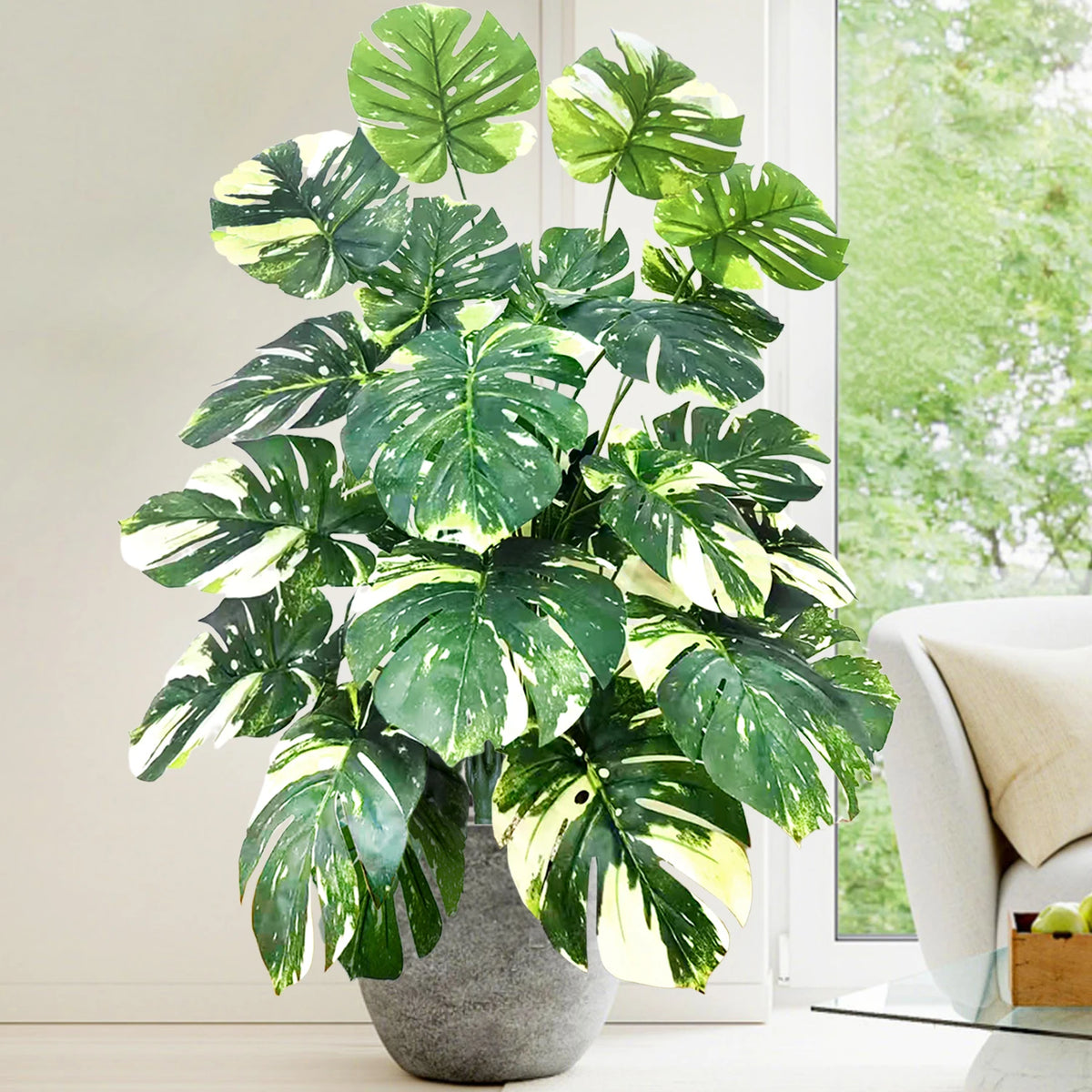 إناء نبات مونستيرا صناعي بلاستيكي مزيف، 60-135 سم (51.9 بوصة)، زخرفة احتفالية مناسبة لتزيين المنزل والمكتب