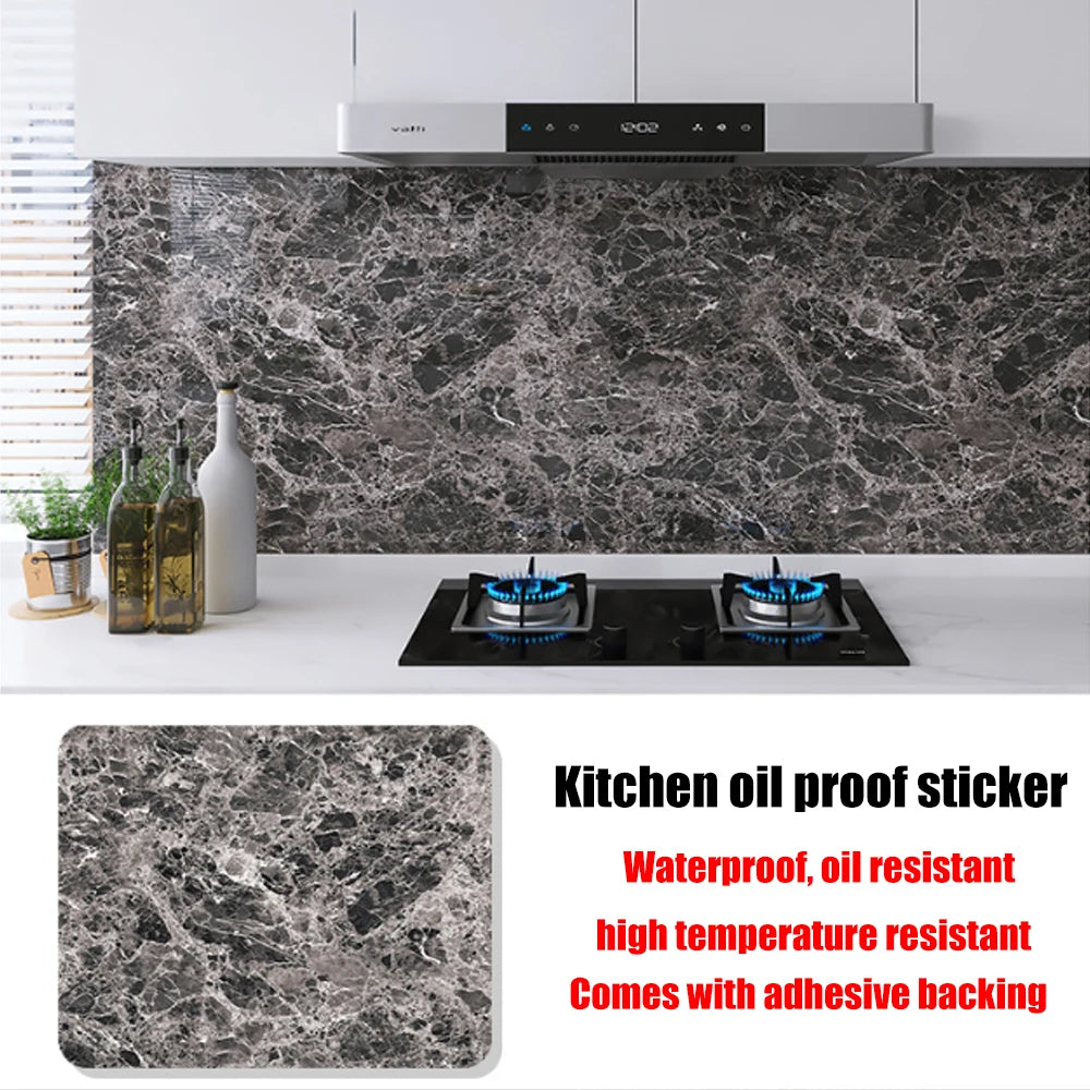 Autocollants muraux en marbre résistants à l'huile pour cuisine, 40cm, papier peint auto-adhésif résistant aux taches, haute température, décoration de la maison