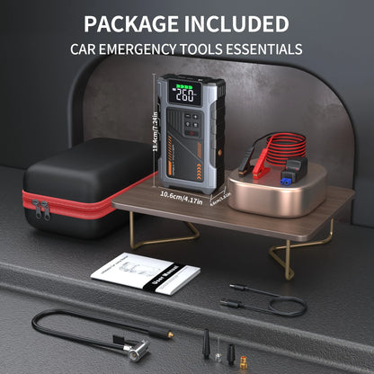 Démarreur de saut de voiture Portable avec compresseur d'air, pointe 3000A (gaz 7,5 L, 6,5 L Diesel), batterie de démarreur de saut avec pneu 150 PSl Inf