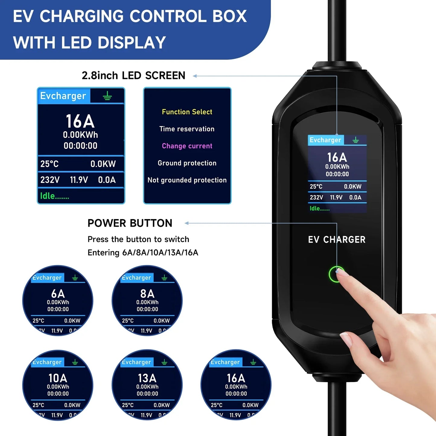 شاحن سيارة كهربائية محمول AFYEEV 3600W من النوع 2 IEC62196-2 كابل شحن EV محطة شحن Wallbox EVSE شاحن كهربائي