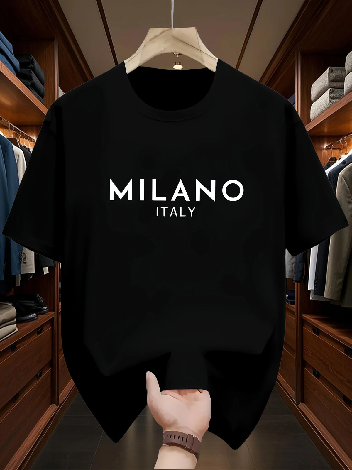 T-shirt à manches courtes et col rond pour hommes, 100% pur coton, à la mode, décontracté, ample, style italien, lettre Milan imprimée