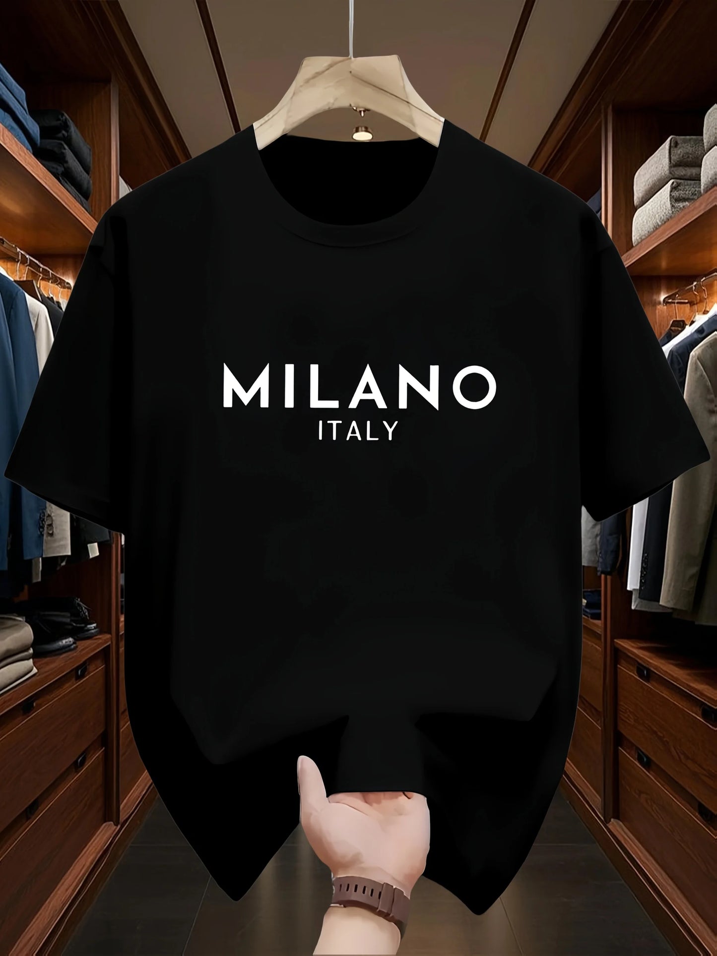 T-shirt à manches courtes et col rond pour hommes, 100% pur coton, à la mode, décontracté, ample, style italien, lettre Milan imprimée