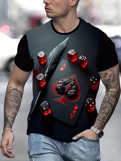 Carte graphique hommes T-Shirts impression 3D carte à jouer à manches courtes décontracté été haut col rond surdimensionné hommes enfants Harajuku Y2k vêtements