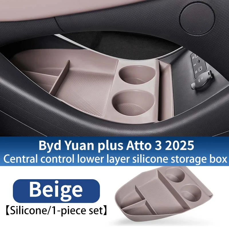 Pour Byd Yuan Plus Atto 3 2025 Console centrale de voiture boîte de rangement inférieure résistant aux rayures étui d'organisation en Silicone accessoires