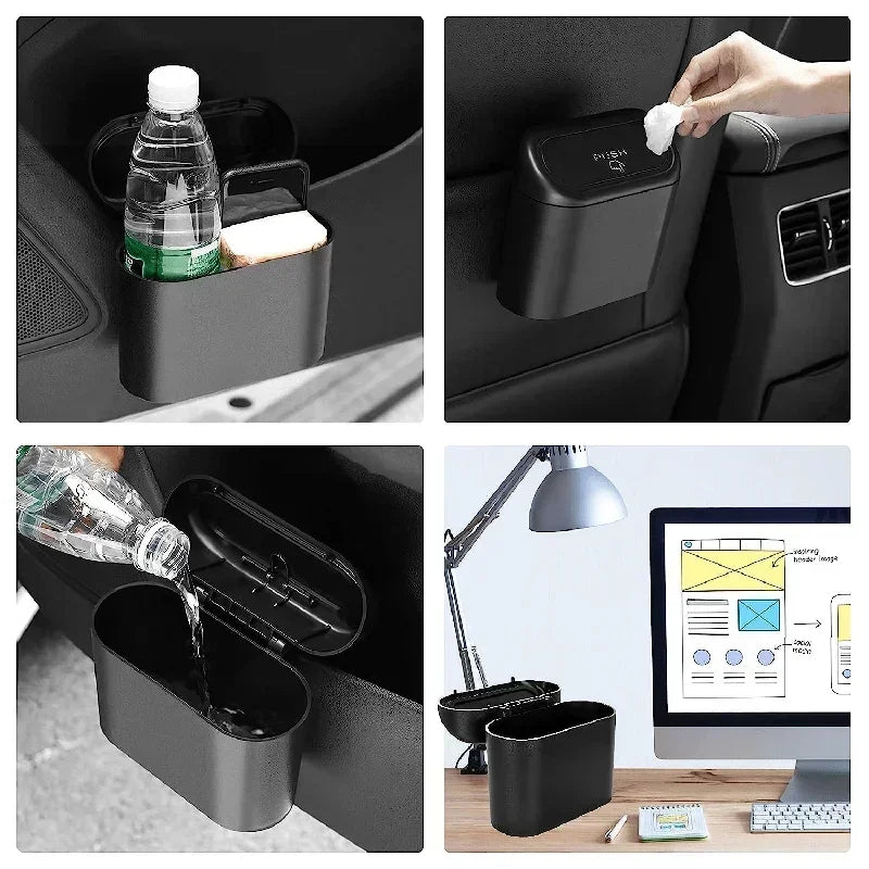 Poubelle de voiture avec couvercle, Mini poubelle universelle étanche pour véhicule, organisateurs et rangement de voiture pour voiture, bureau, maison
