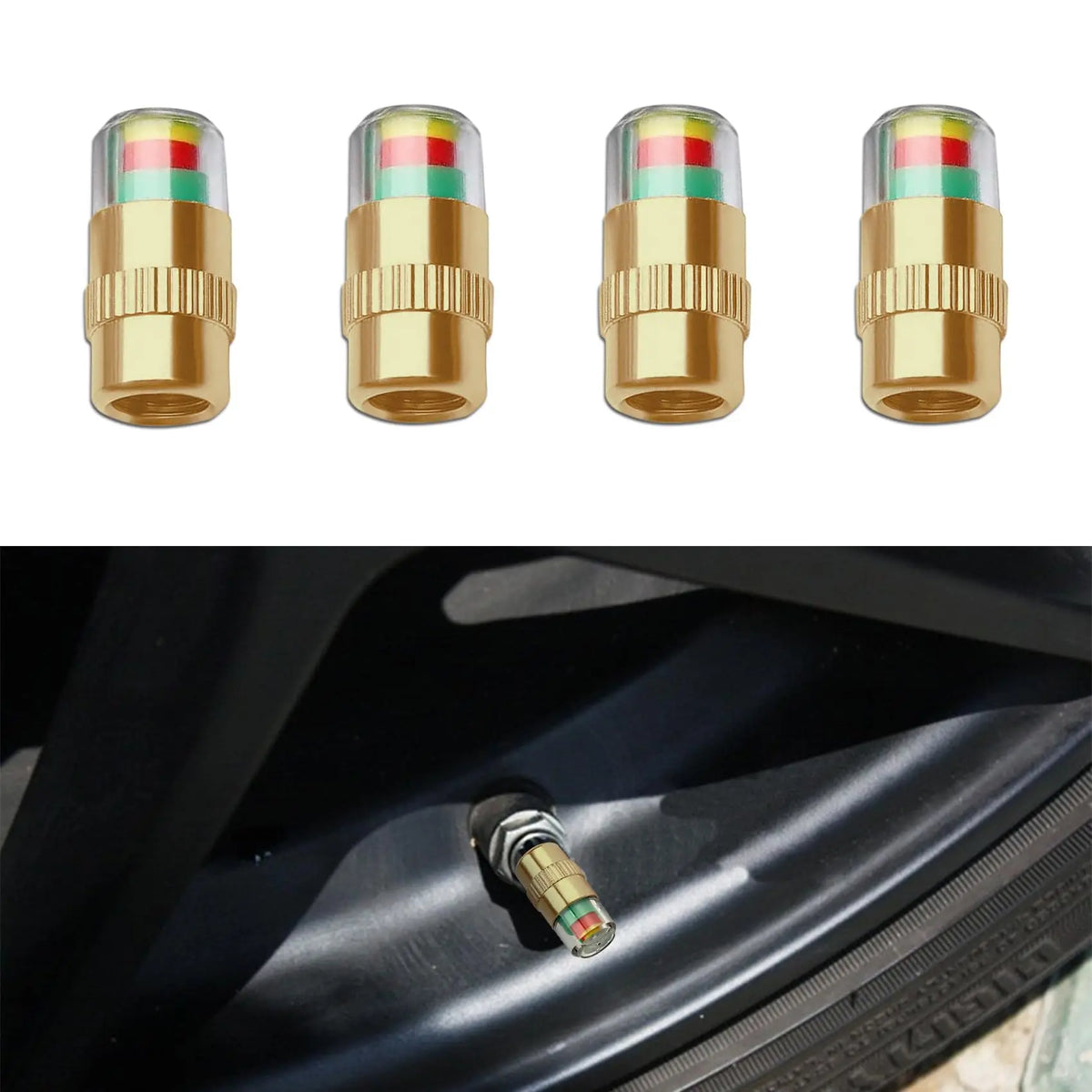 Bouchons universels de tige de Valve de moniteur de pression des pneus de voiture, indicateur de capteur de moniteur de pression des pneus de voiture 2.4Bar 36PSI avec alerte 4 pièces