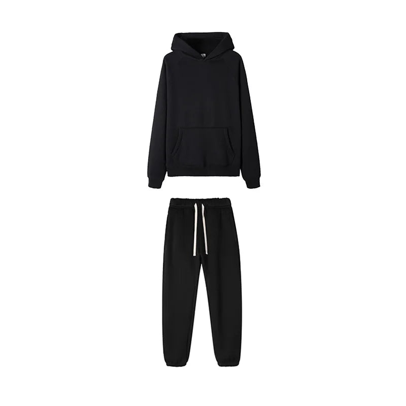 LOGO personnalisé bricolage marque ensembles à capuche Type de mode 2 pièces costume épais polaire Jogging surdimensionné survêtement à capuche + pantalon Streetwear