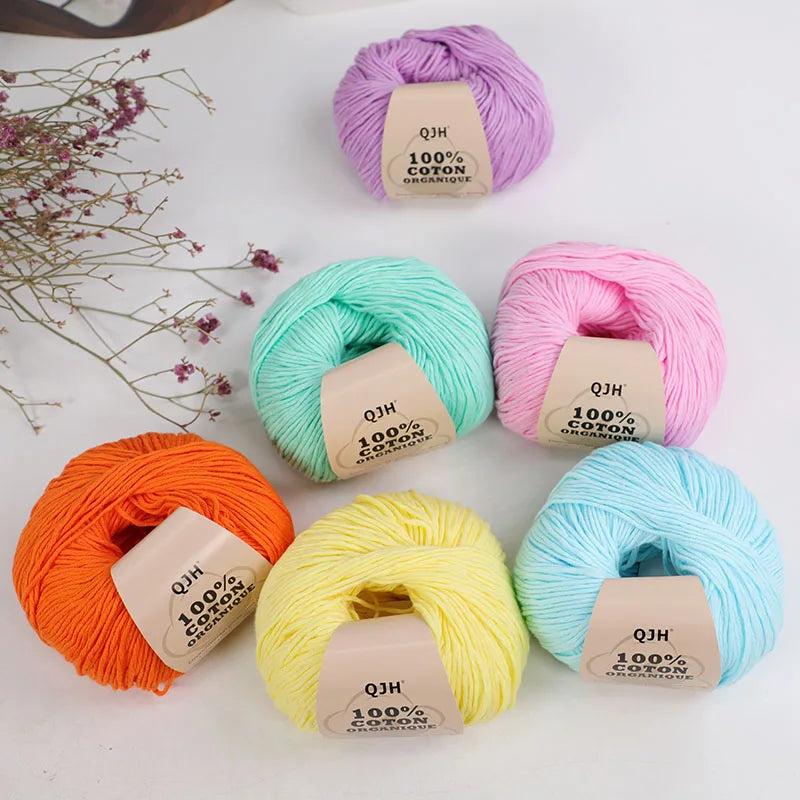 QJH Fil 100% coton biologique, fil pour tricoter, crochet et artisanat, paquet de 2 - 1,76 oz/136 mètres/1 pièce, léger, Dk